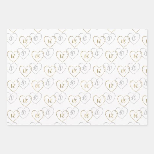 Hochzeitsmonate, Silberne und Goldene Herzklänge Geschenkpapier Set (Vorderseite)