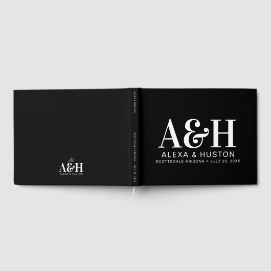 Hochzeitsmonogramm ausgeklügelt schwarz-weiß gästebuch (Voll)