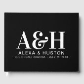 Hochzeitsmonogramm ausgeklügelt schwarz-weiß gästebuch (Vorderseite)