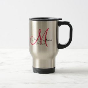 Hochzeitsmonogramm Braut Bräutigam Datum Rosa Reis Reisebecher