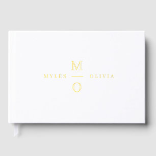 Hochzeitsmonogramm Elegantes Minimalistisches Gold Gästebuch