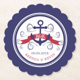 Hochzeitsmonogramm für rotes und marineblau Anker Untersetzer