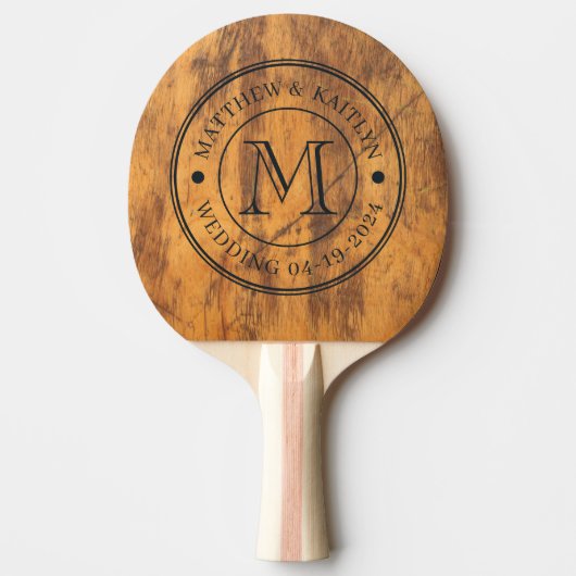 Hochzeitsmonogramm Hackblock Tischtennis Schläger (Vorderseite)