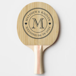 Hochzeitsmonogramm Herz aus hellem Bambus Tischtennis Schläger