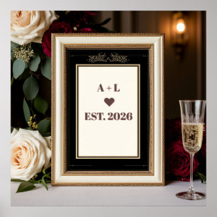 Hochzeitsmonogramm mit Kronenlorbeerrahmen Poster