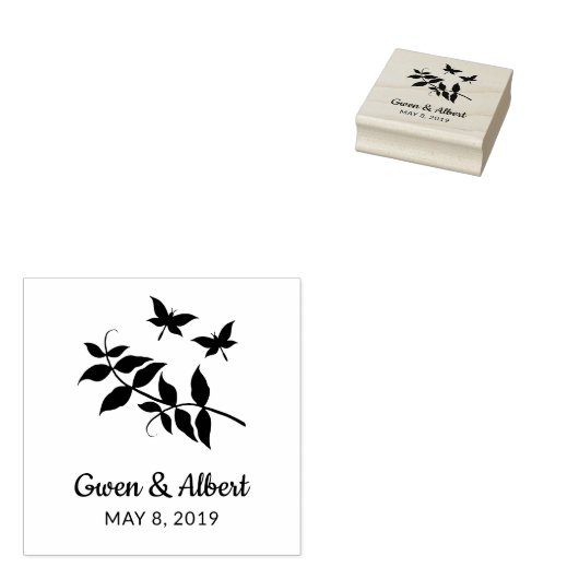 Hochzeitsmonogramm mit Schmetterlingen Gummistempel (Stempel)