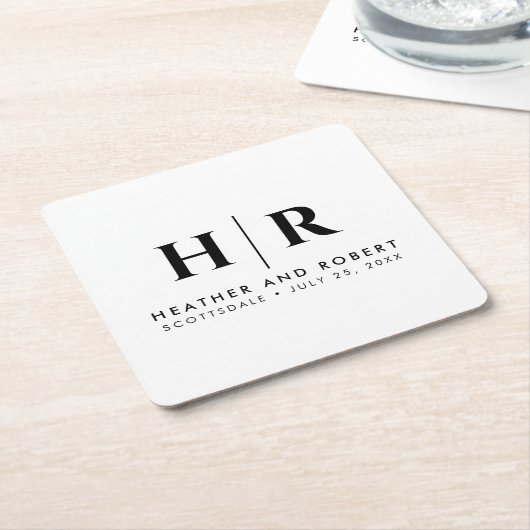 Hochzeitsmonogramm Moderne Braut und Bräutigam Rechteckiger Pappuntersetzer (angewinkelt)