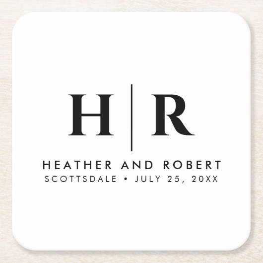 Hochzeitsmonogramm Moderne Braut und Bräutigam Rechteckiger Pappuntersetzer (Vorderseite)