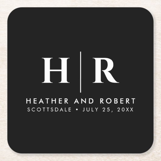 Hochzeitsmonogramm Moderne Braut und Bräutigam Rechteckiger Pappuntersetzer (Vorderseite)