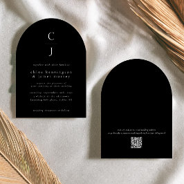 Hochzeitsmonogramm Moderner, schwarzer QR-Code Einladung