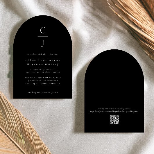 Hochzeitsmonogramm Moderner, schwarzer QR-Code Einladung