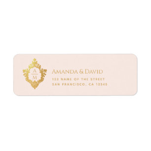 Hochzeitsmonogramm Rosa Faux-Gold Vintage-Wappen  