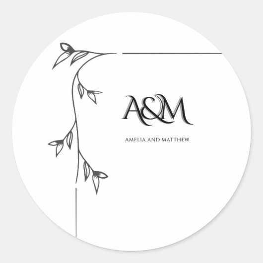Hochzeitsmonogramm Runde Klassische Aufkleber (Vorderseite)