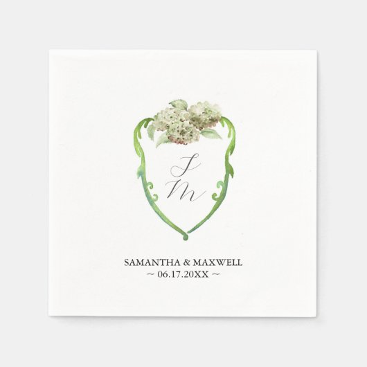 Hochzeitsmonogramm Servietten Grüne Hortensie (Vorderseite)