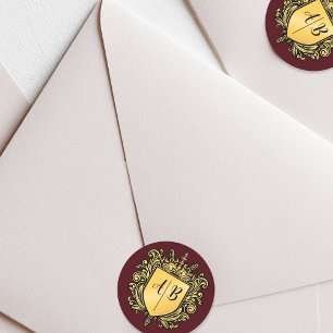 Hochzeitsmonogramm-Wappen Gold Runder Aufkleber