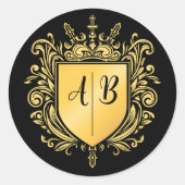 Hochzeitsmonogramm-Wappen Gold Runder Aufkleber (Vorderseite)