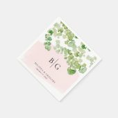 Hochzeitsmonogramm Wasserfarbe Grünlichkeit Rosa Serviette (Ecke)