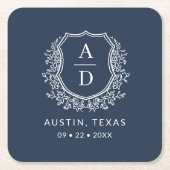 Hochzeitsmonographie des Navy Blue Floral Monogram Rechteckiger Pappuntersetzer (Vorderseite)