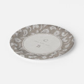 Hochzeitsmonographie und rustikales Hochzeitsprogr Pappteller (Schrägansicht)