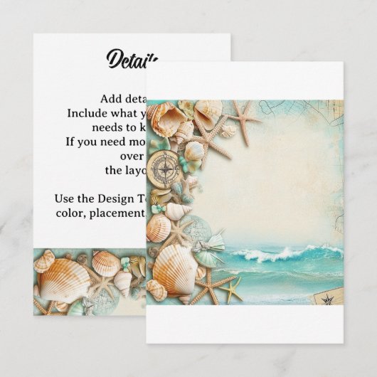 Hochzeitsmuscheln am Strand 1 Begleitkarte (Vorne/Hinten)