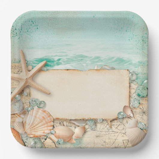 Hochzeitsmuscheln am Strand 2 Pappteller (Vorderseite)