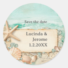 Hochzeitsmuscheln am Strand 2 Runder Aufkleber