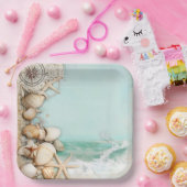 Hochzeitsmuscheln am Strand 3 Pappteller (Party)