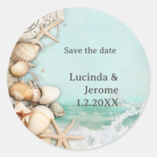 Hochzeitsmuscheln am Strand 3 Runder Aufkleber (Vorderseite)