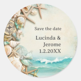 Hochzeitsmuscheln am Strand Runder Aufkleber