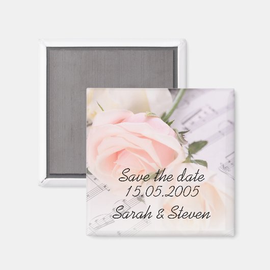 Hochzeitsmusik Light Pink Rose Save the Date Magnet (Vorderseite/Rückseite)