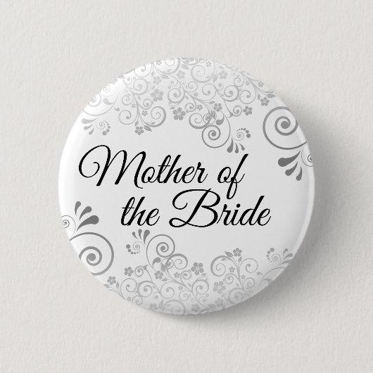Hochzeitsmutter der Braut Silver Floral Filigree Button (Vorderseite)