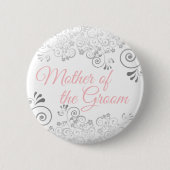 Hochzeitsmutter des Groom Pink & Gray Button (Vorderseite)