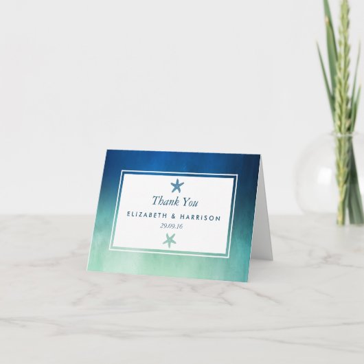 Hochzeitsnacht am Strand von Starfish Dankeskarte (Vorderseite)