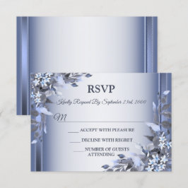 Hochzeitsnacht Blau Blütenblume Silbergraues Party RSVP Karte