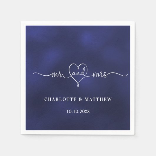 Hochzeitsnacht blau mr Herz Skript einfach Serviette (Vorderseite)