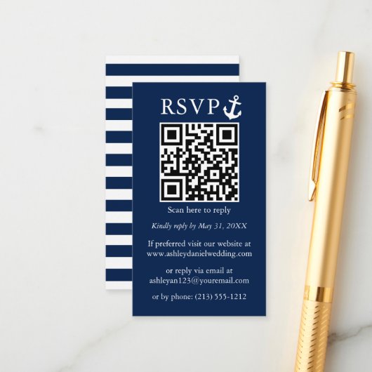 Hochzeitsnacht Blaue Ankerstange QR UAWG Streifen Begleitkarte (Vorderseite/Rückseite Beispiel)
