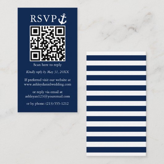 Hochzeitsnacht Blaue Ankerstange QR UAWG Streifen Begleitkarte (Vorne/Hinten)