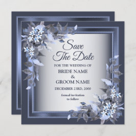 Hochzeitsnacht Blauer Rahmen Silber Elegant Save The Date