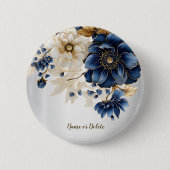 Hochzeitsnacht Blaues Goldenes Blütensilber Button (Vorderseite)
