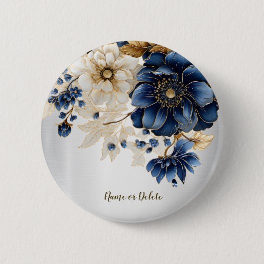 Hochzeitsnacht Blaues Goldenes Blütensilber Button (Vorderseite)