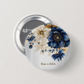 Hochzeitsnacht Blaues Goldenes Blütensilber Button (Vorne & Hinten)
