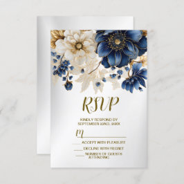 Hochzeitsnacht Blaues Goldenes Blütensilber RSVP Karte