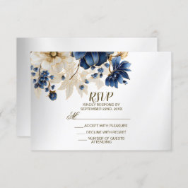 Hochzeitsnacht Blaues Goldenes Blütensilber RSVP Karte