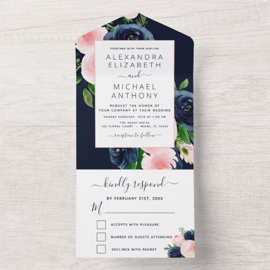 Hochzeitsnacht Blütenrosa Blütenblütenblütenblüten All In One Einladung (Innen Boden)