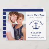 Hochzeitsnacht Foto Navy Blau Streifen Save The Date (Vorne/Hinten)