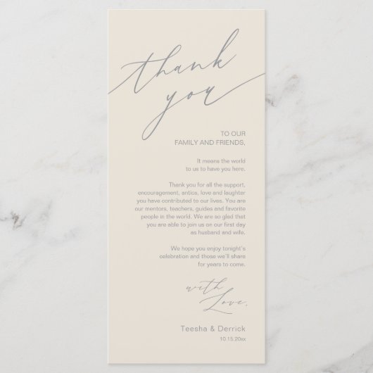 Hochzeitsnacht Platz dank Karte (Vorderseite)