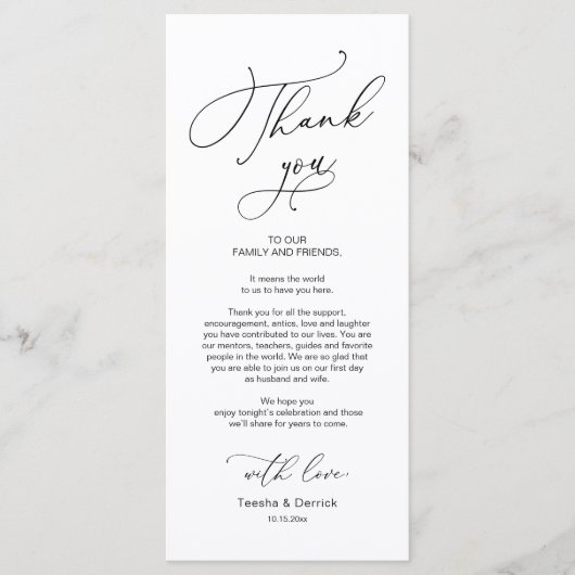 Hochzeitsnacht Platz dank Karte (Vorderseite)