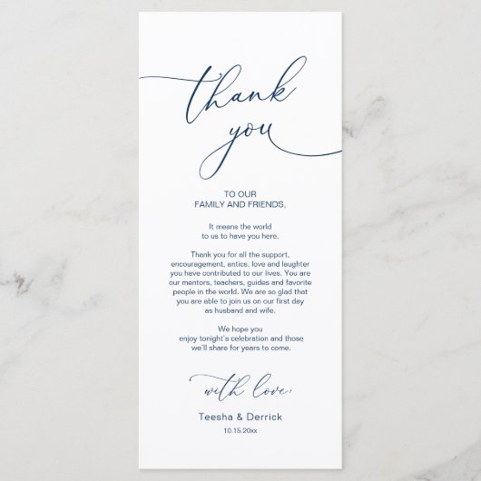 Hochzeitsnacht Platz dank Karte (Vorderseite)