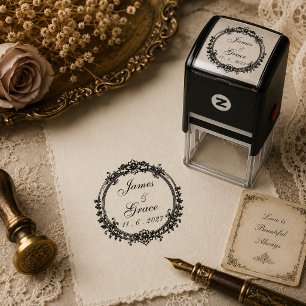 Hochzeitsname & Datum im Vintage-Stil Permastempel