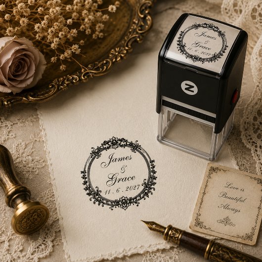 Hochzeitsname & Datum im Vintage-Stil Permastempel